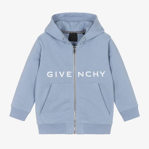 Givenchy-Boys Blue Cotton Logo Zip-Up Hoodie | Childrensalon