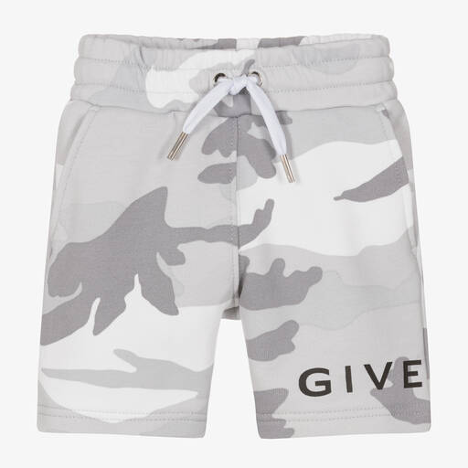 Givenchy-Boys Grey Camouflage Cotton Shorts | Childrensalon