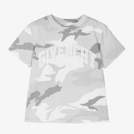 Givenchy-Boys Grey Camouflage Varsity T-Shirt | Childrensalon