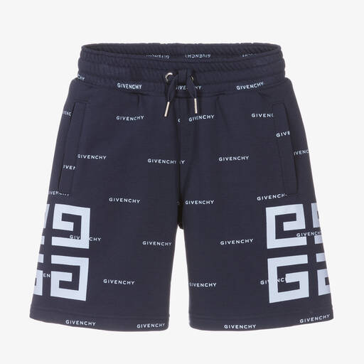Givenchy-Boys Navy Blue Cotton 4G Shorts | Childrensalon