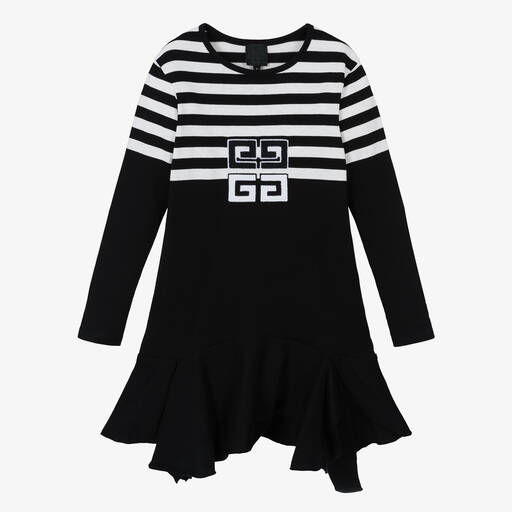 Givenchy-Girls Black Stripe Cotton Dress | Childrensalon