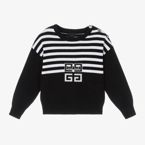 Givenchy-Girls Black Stripe Cotton Jumper | Childrensalon