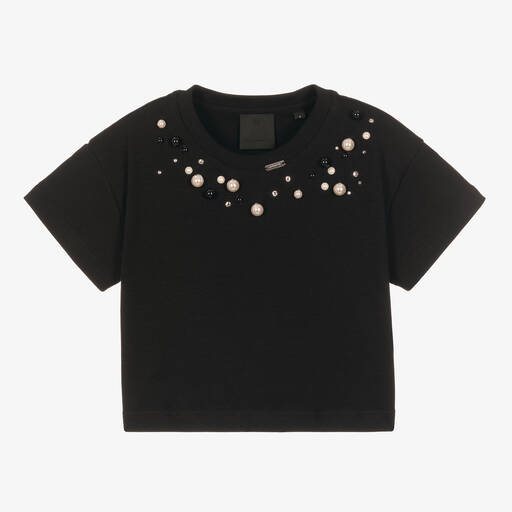 Givenchy-Girls Black Swarovski Crystal T-Shirt | Childrensalon