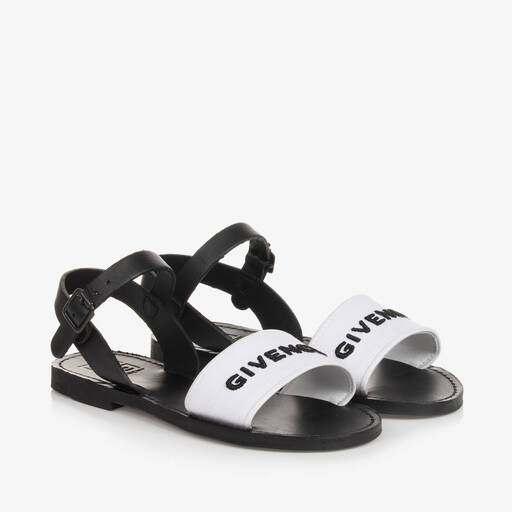 Givenchy-Girls Black & White Leather Sandals | Childrensalon