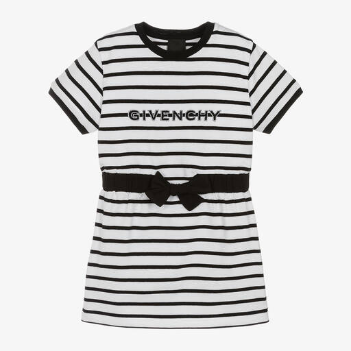 Givenchy-Girls Black & White Striped Cotton Dress | Childrensalon