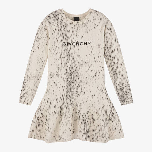 Givenchy-Girls Ivory Ocelot Print Wool Dress | Childrensalon