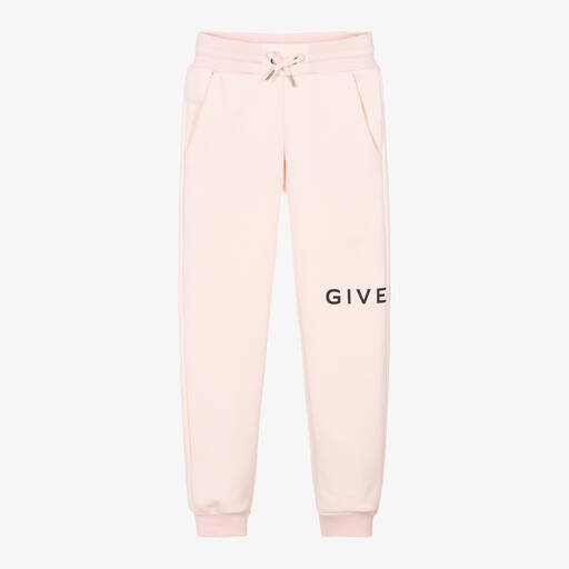 Givenchy-Girls Pink 4G Logo Cotton Joggers | Childrensalon