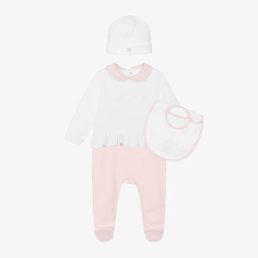 Givenchy-Girls Pink Cotton Babysuit Set | Childrensalon