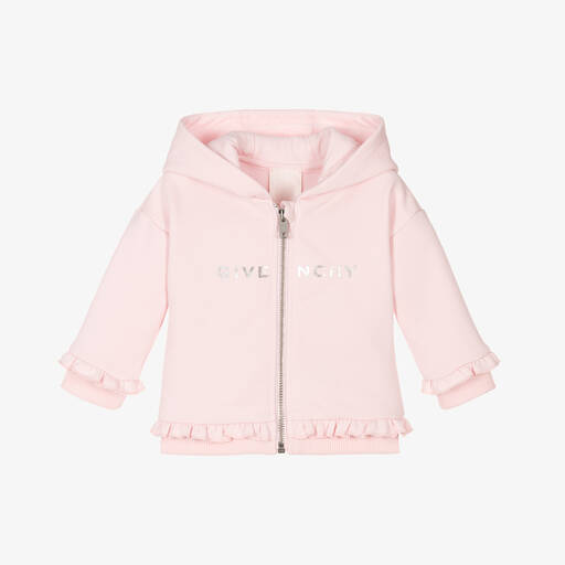 Givenchy-Girls Pink Cotton Zip-Up Hoodie  | Childrensalon