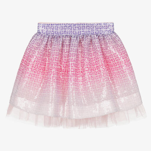 Givenchy-Girls Pink Gradient 4G Logo Sequin Skirt | Childrensalon
