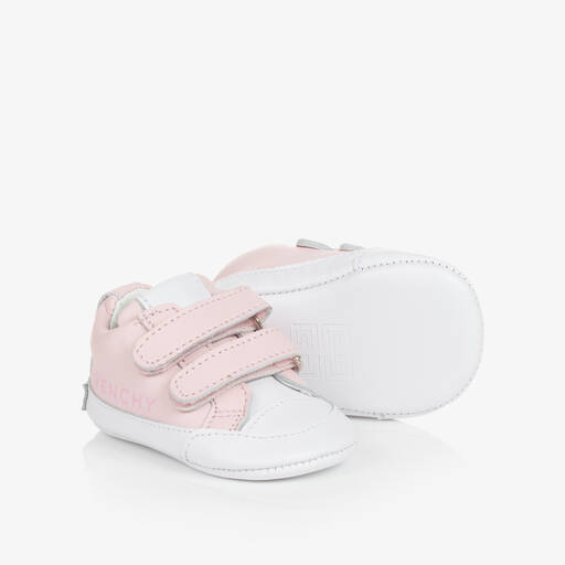 Givenchy-Girls Pink Leather Baby Pre-Walker Trainers | Childrensalon