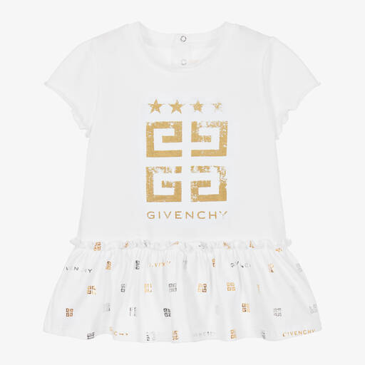 Givenchy-Girls White Cotton 4G Dress | Childrensalon