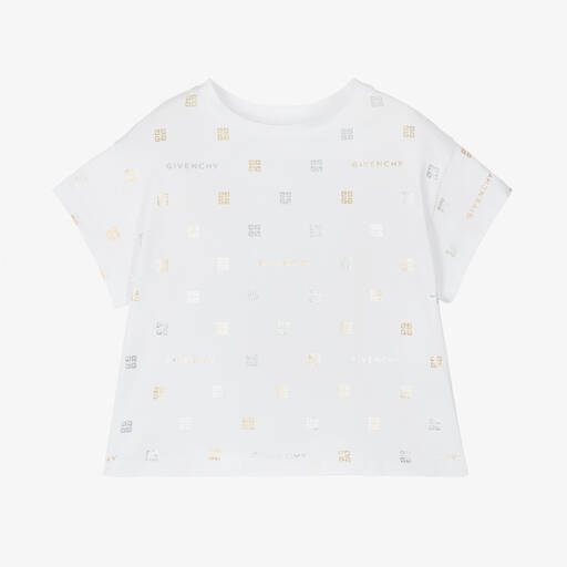 Givenchy-تيشيرت بطبعة 4G قطن جيرسي لون أبيض للبنات | Childrensalon
