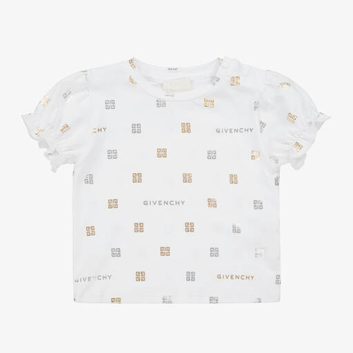 Givenchy-Girls White Cotton 4G T-Shirt | Childrensalon