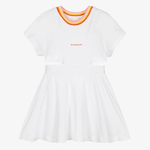 Givenchy-Girls White Cotton Jersey Logo Dress | Childrensalon