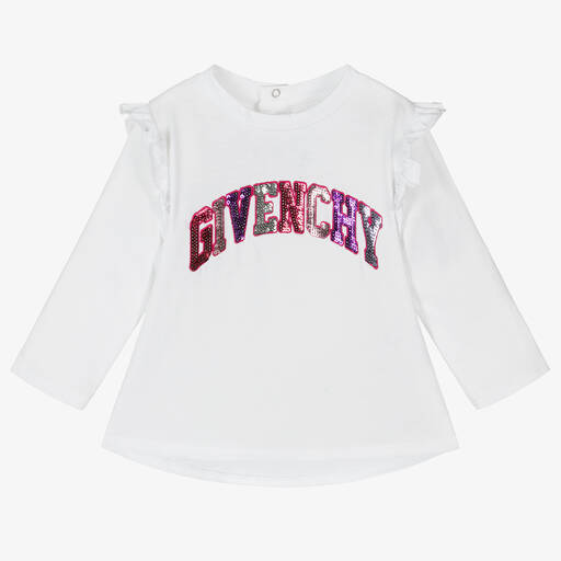 Givenchy-Girls White Cotton Sequin Top | Childrensalon