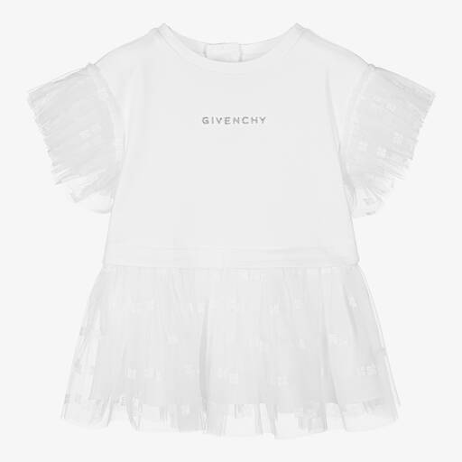 Givenchy-Girls White Cotton & Tulle Dress | Childrensalon
