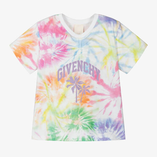 Givenchy-Girls White Multicolour Tie-Dye T-Shirt | Childrensalon