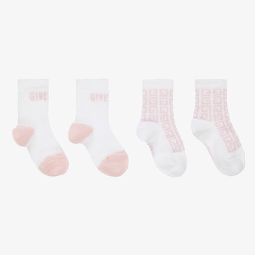 Givenchy-Girls White & Pink Logo Baby Socks (2 Pack) | Childrensalon
