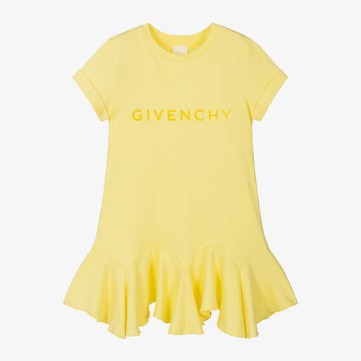Givenchy-Girls Yellow Cotton Jersey Dress | Childrensalon