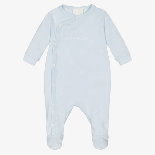 Givenchy-Pale Blue 4G Logo Cotton Babygrow | Childrensalon