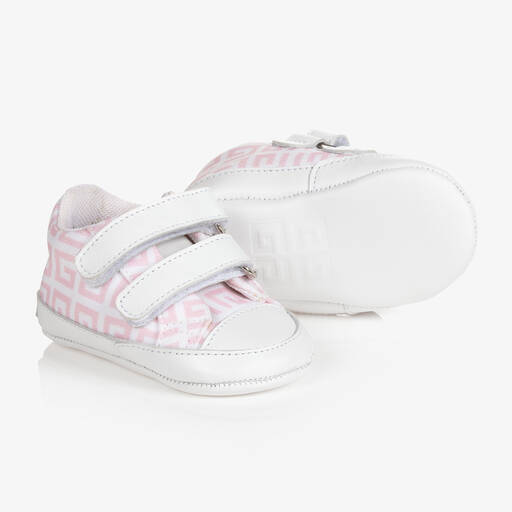 Givenchy-Pink 4G Canvas & Leather Baby Trainers | Childrensalon