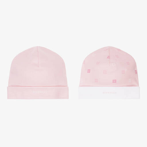 Givenchy-Pink Cotton Baby Hats (2 Pack) | Childrensalon