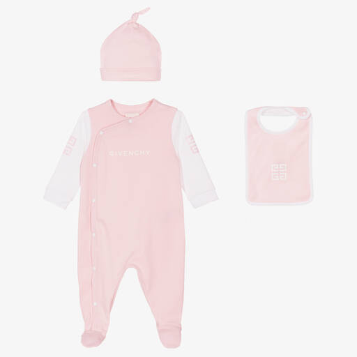 Givenchy-Pink Cotton Babysuit Set | Childrensalon