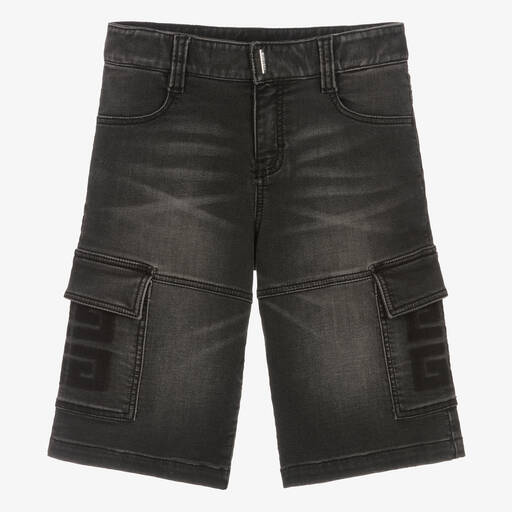 Givenchy-Teen Boys Black Cotton Denim-Look Shorts | Childrensalon