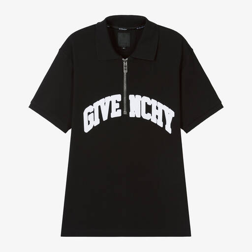 Givenchy-Черная рубашка поло из хлопка на молнии для мальчиков-подростков | Childrensalon