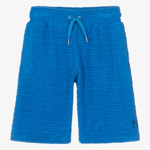 Givenchy-Teen Boys Blue 4G Jacquard Towelling Shorts | Childrensalon