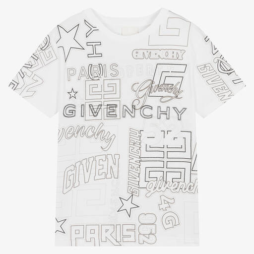 Givenchy-Teen Boys White Embroidered Cotton T-Shirt | Childrensalon