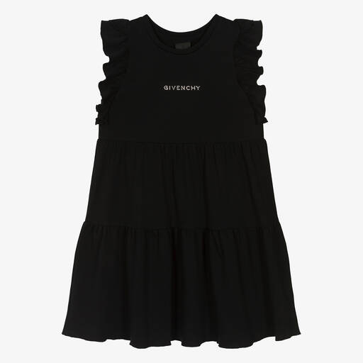 Givenchy-فستان قطن لون أسود مطرز بقلب للمراهقات | Childrensalon