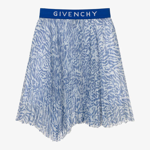 Givenchy-Teen Girls Blue Zebra Plissé Skirt | Childrensalon