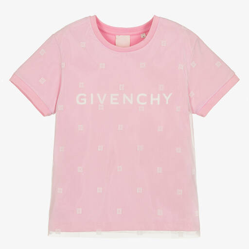 Givenchy-Teen Girls Pink Cotton & 4G Mesh T-Shirt | Childrensalon