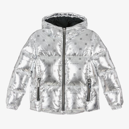 Givenchy-Teen Girls Silver 4G Puffer Jacket | Childrensalon