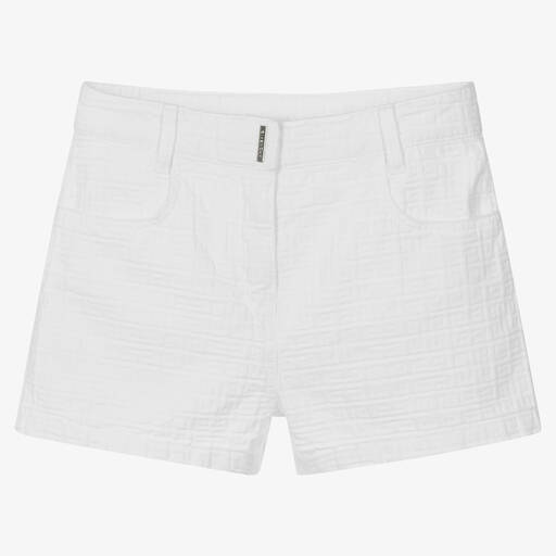 Givenchy-Teen Girls White 4G Jacquard Shorts | Childrensalon