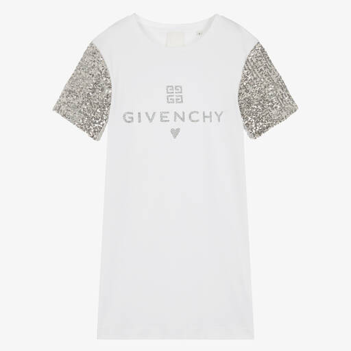 Givenchy-Teen Girls White Cotton Sequin Sleeve Dress | Childrensalon