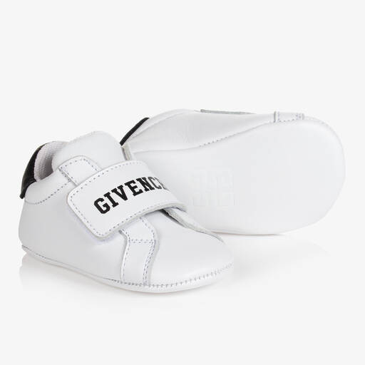 Givenchy-White & Black Leather Logo Baby Trainers | Childrensalon