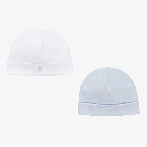 Givenchy-White & Blue Cotton Baby Hats (2 Pack) | Childrensalon