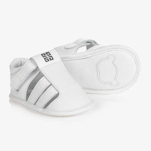 Givenchy-White Logo Leather Baby Shoes | Childrensalon