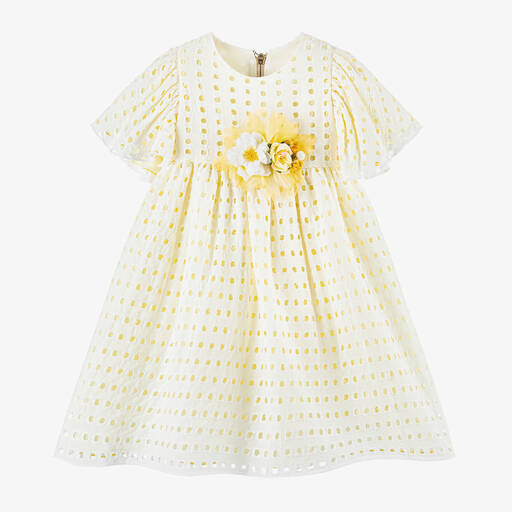Graci-Baby Girls Yellow Embroidered Viscose Dress | Childrensalon