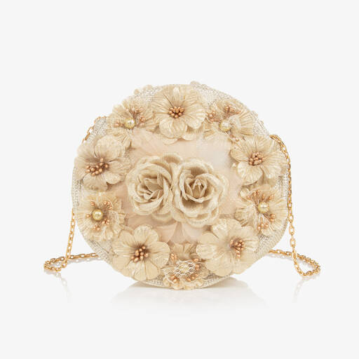 Graci-Girls Gold Flower Shoulder Bag (18cm) | Childrensalon