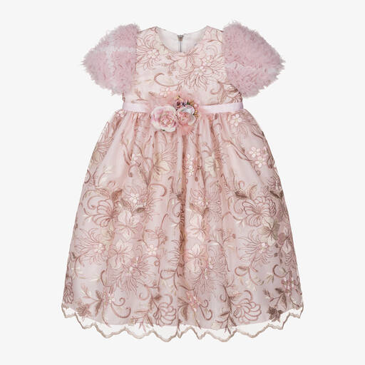 Graci-Girls Pink Embroidered Tulle Dress | Childrensalon