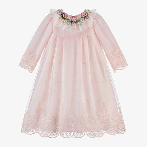 Graci-Girls Pink Tulle Flower Collar Dress | Childrensalon