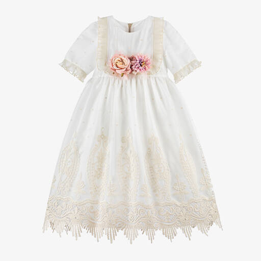 Graci-Girls White & Ivory Tulle Flower Dress | Childrensalon