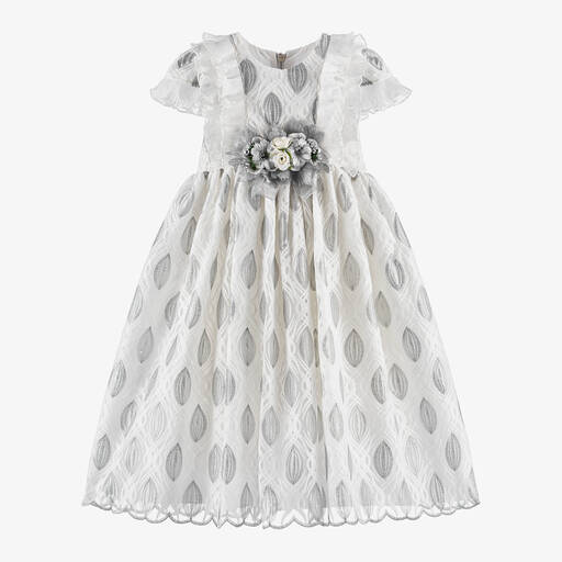 Graci-Girls White & Silver Organza Dress | Childrensalon