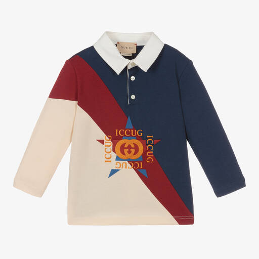 Gucci-Baby Boys Blue Cotton Logo Rugby Shirt | Childrensalon