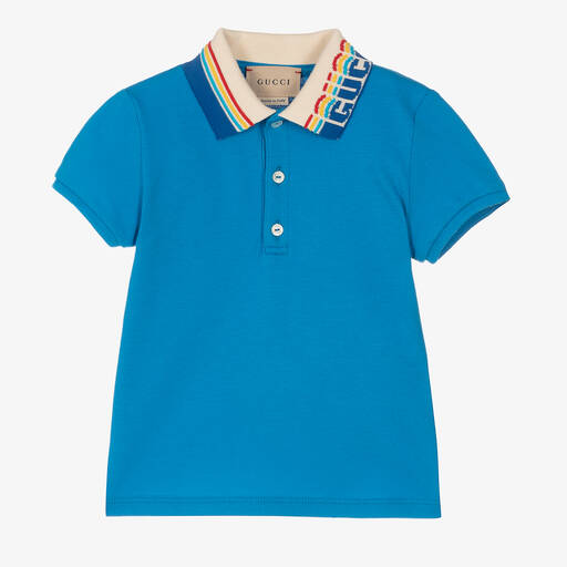 Gucci-Baby Boys Blue Cotton Polo Shirt | Childrensalon