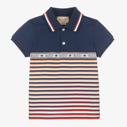 Gucci-Baby Boys Blue Cotton Striped Polo Shirt | Childrensalon
